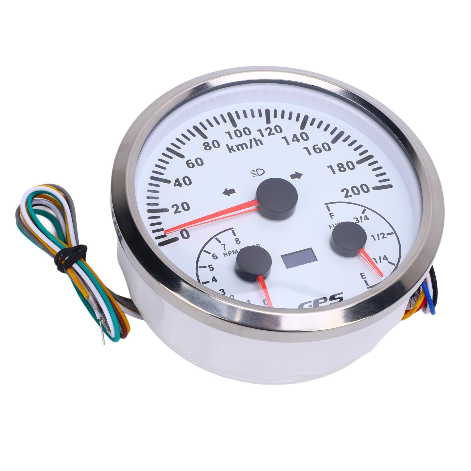 Medidor de odómetro GPS, velocímetro de 110 mm, tacómetro, 0-200 KM H, 0-8000 RPM, indicador de nivel de con señales de giro para camión yate RV (Esfera blanca y bisel plateado CXA098)