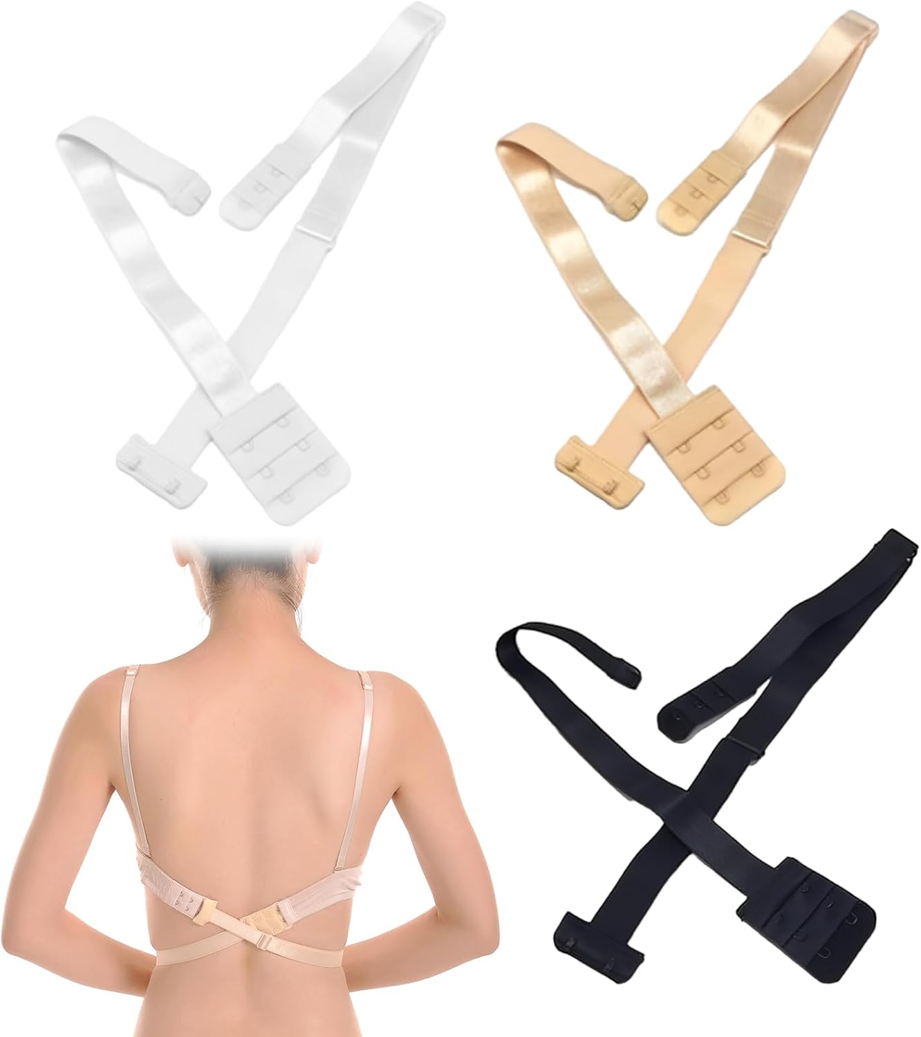 3 Pairs Low Back Bra Converter Soft Women's Bra Extenders 2 Hooks
