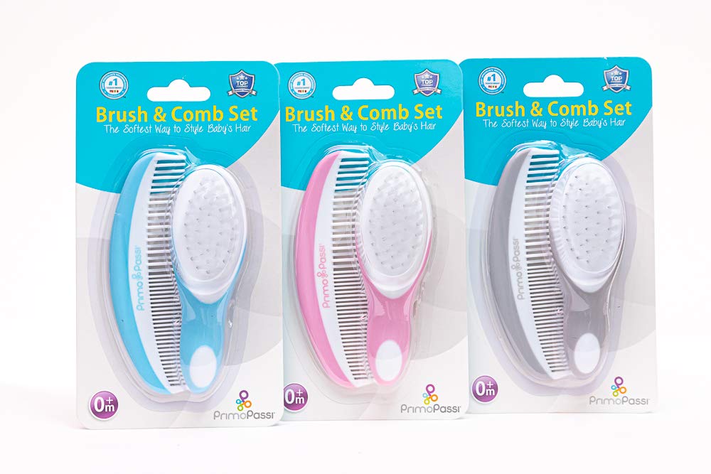 Primo Passi - Comb and Brush Set | Baby Hair Brush and Comb Set for Newborns and Toddlers, Baby Girl and Baby Boy (Blue)