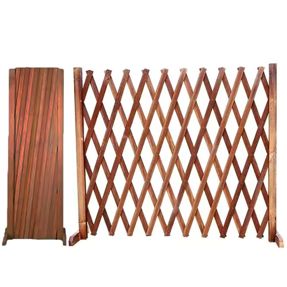 Recinzione da giardino in legno, staccionata espandibile, autoportante, divisorio decorativo per esterni, con base, per cortile (marrone, 32 ~ 210 x 100 x 30 cm)
