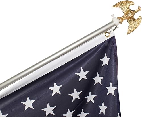 Miniatura 2 de FFN Mástil de bandera y soporte de 3 x 5, kit de poste telescópico de aluminio de 6 pies, adorno de águila en la parte superior, tornillos y bandera