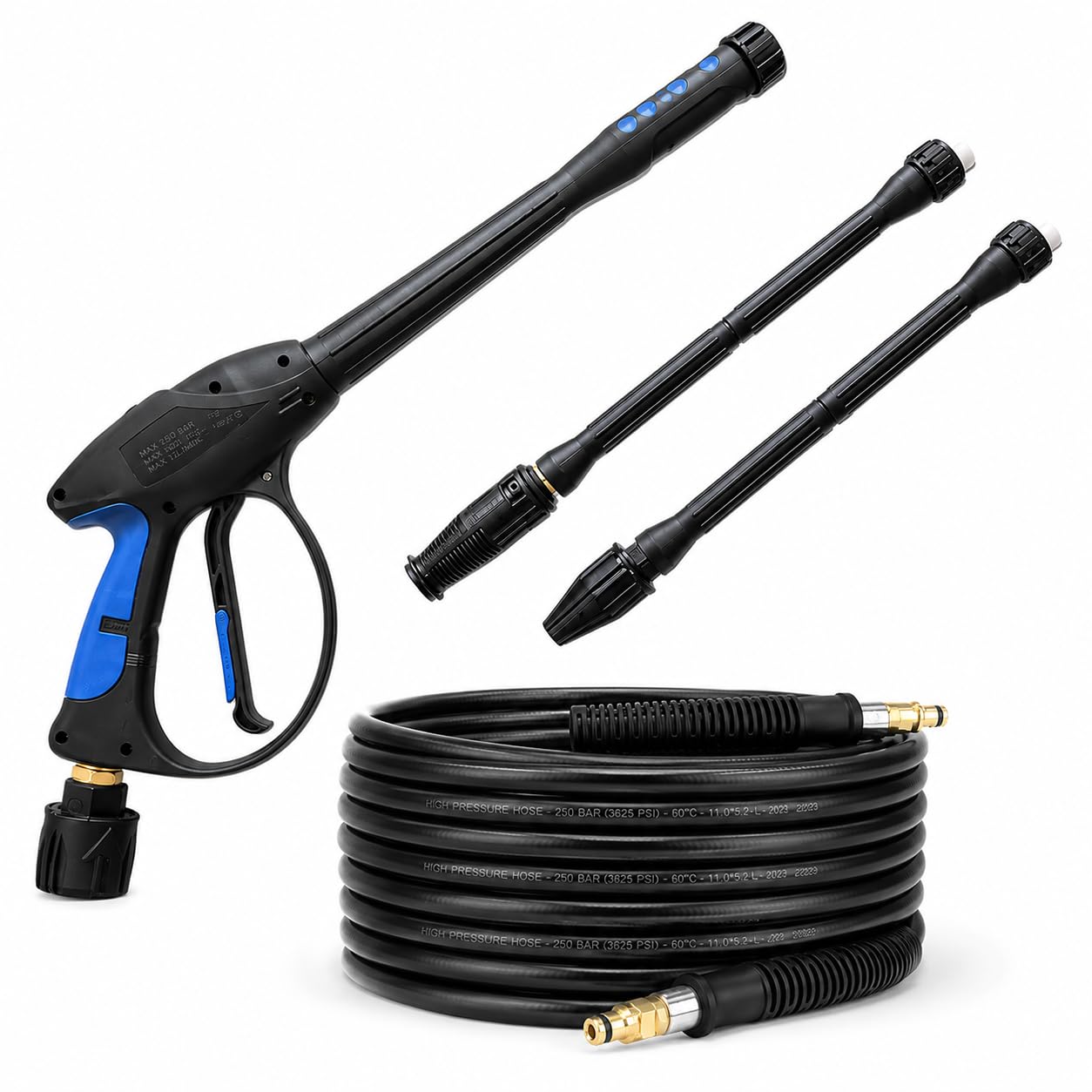 M&M Smartek Pistole ad alta pressione professionale/hobbistica, 2 frese, adatte per idropulitrice Kärcher Kränzle, con tubo ad alta pressione Click da 5 m