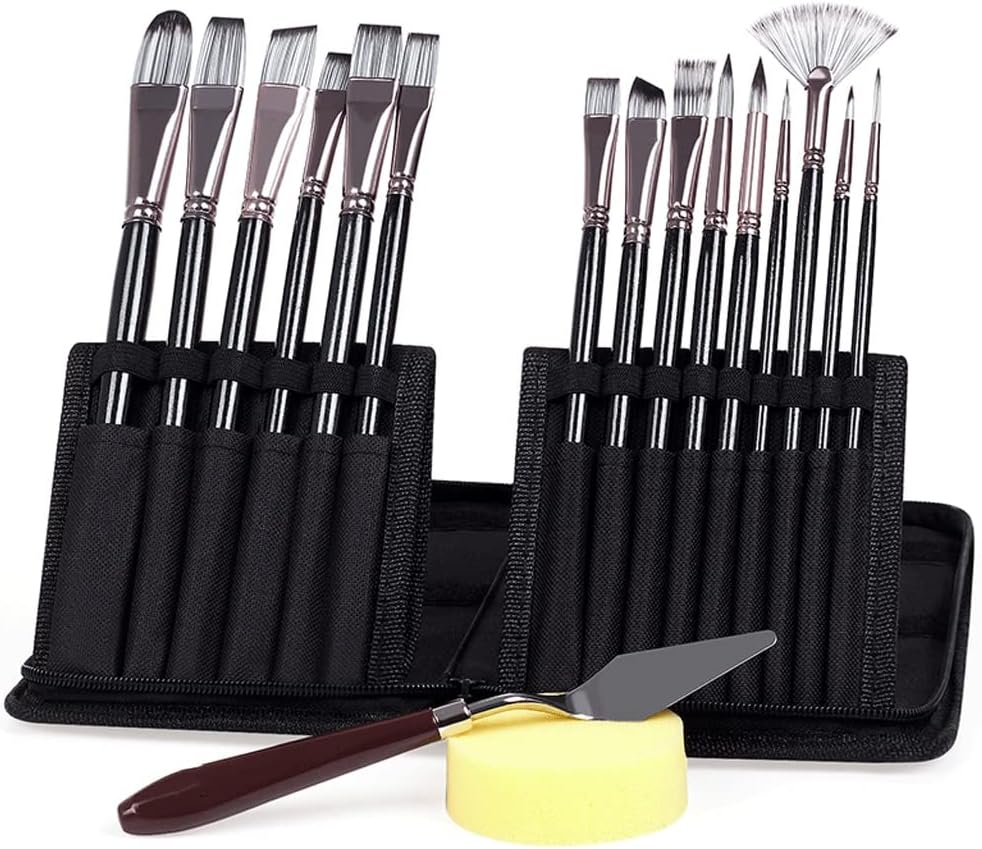 15 Brushes Nylon Artist Set with Storage Box Watercolor Acrylic Palette Oil Painting Art Supplies