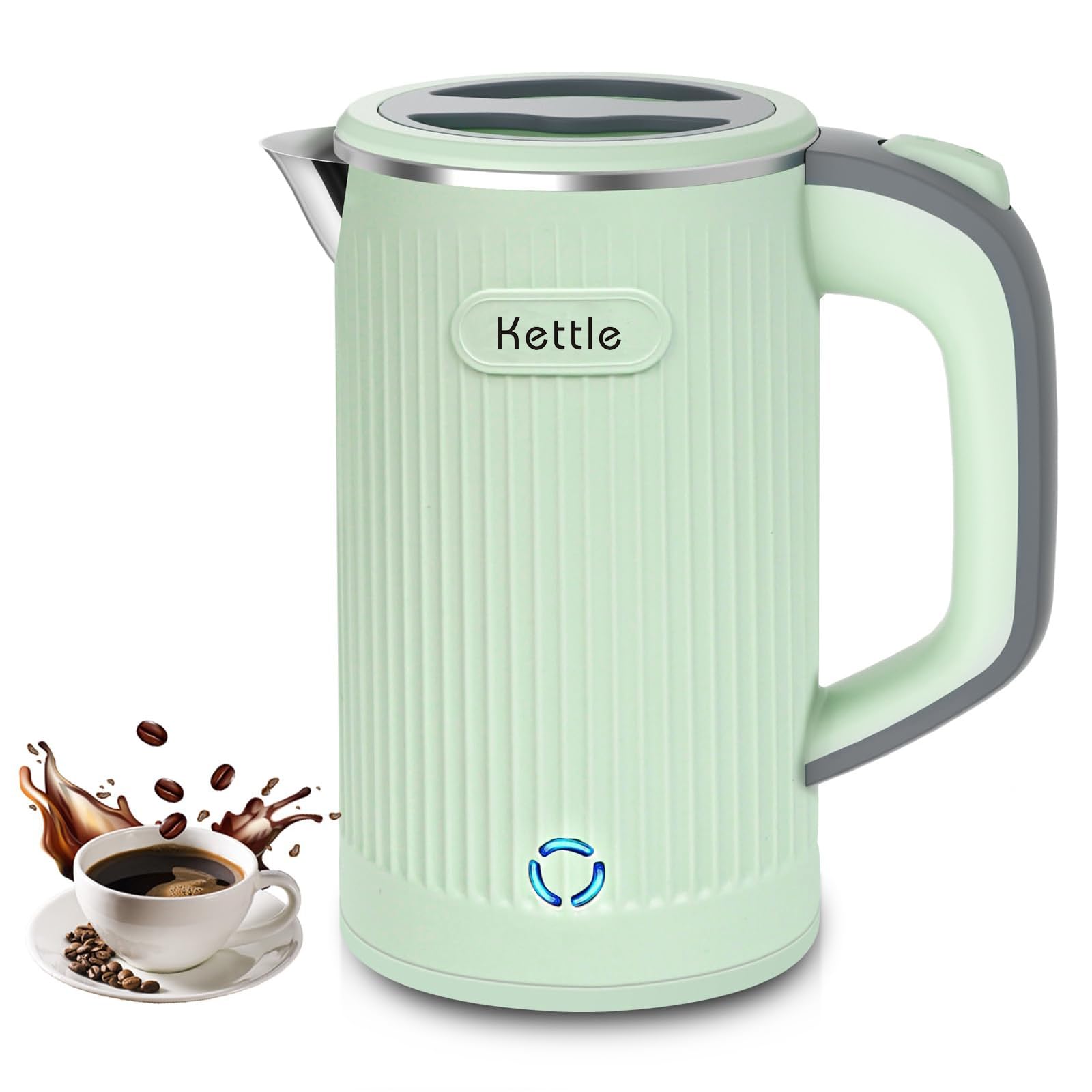 Enliansgo Small Electric Kettle, 600W Mini Portable Tea Kettle, Travel Stainless Steel Interior Hot Water Boiler, Auto Shut-Off & No Base, Gift for Camping, Office, Student Dormitory(Green)