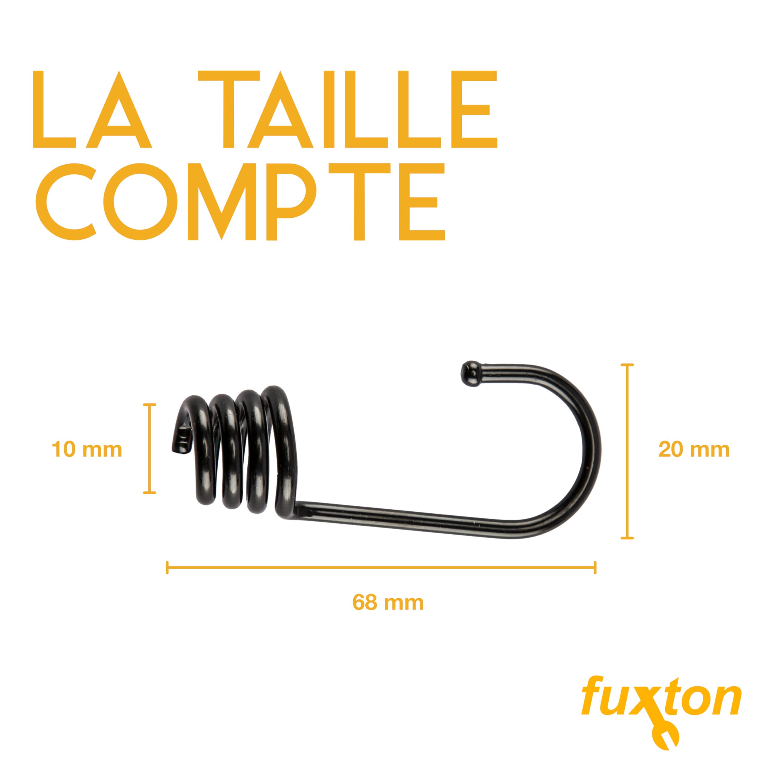 Com-four® 20 Crochets En Spirale Métal Peint Noir 10mm - Embouts Pour Sangles Tension Et Cordes Élastiques