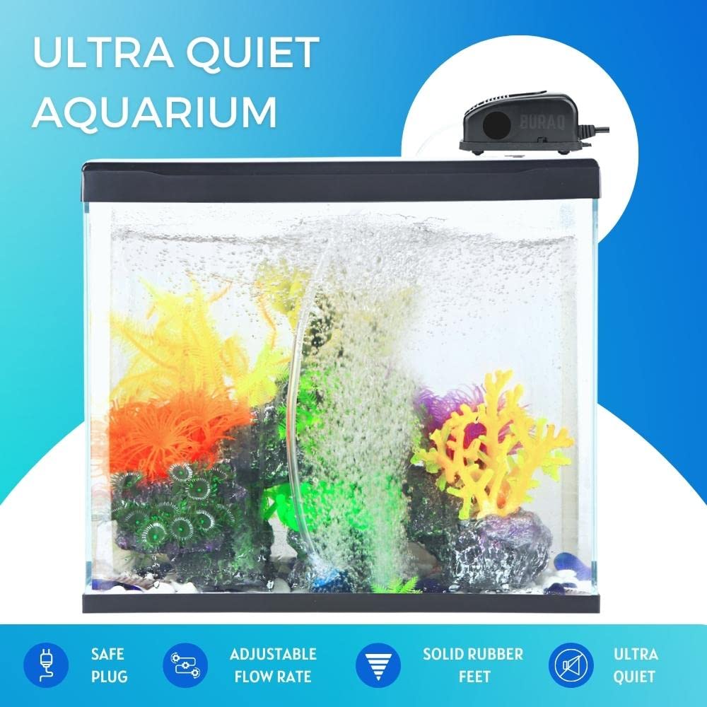Buraq Pets Aquarium Fish Tank Oxygen Air Pump Quiet Adjustable 1M Tube 4