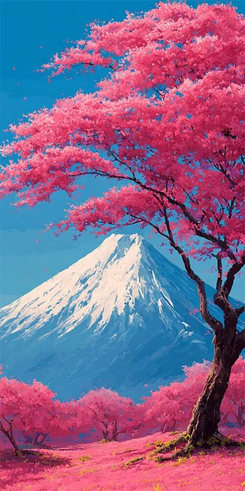 Diamond Painting Kits for Adults, 5D Diamond Art Snowy Mountains 80x160cm, Large Pink Flowering Tree Dimond Art kits Adults, Square Drill Crystal Rhinestone Embroidery Canvas for Home Decor (SQ824)