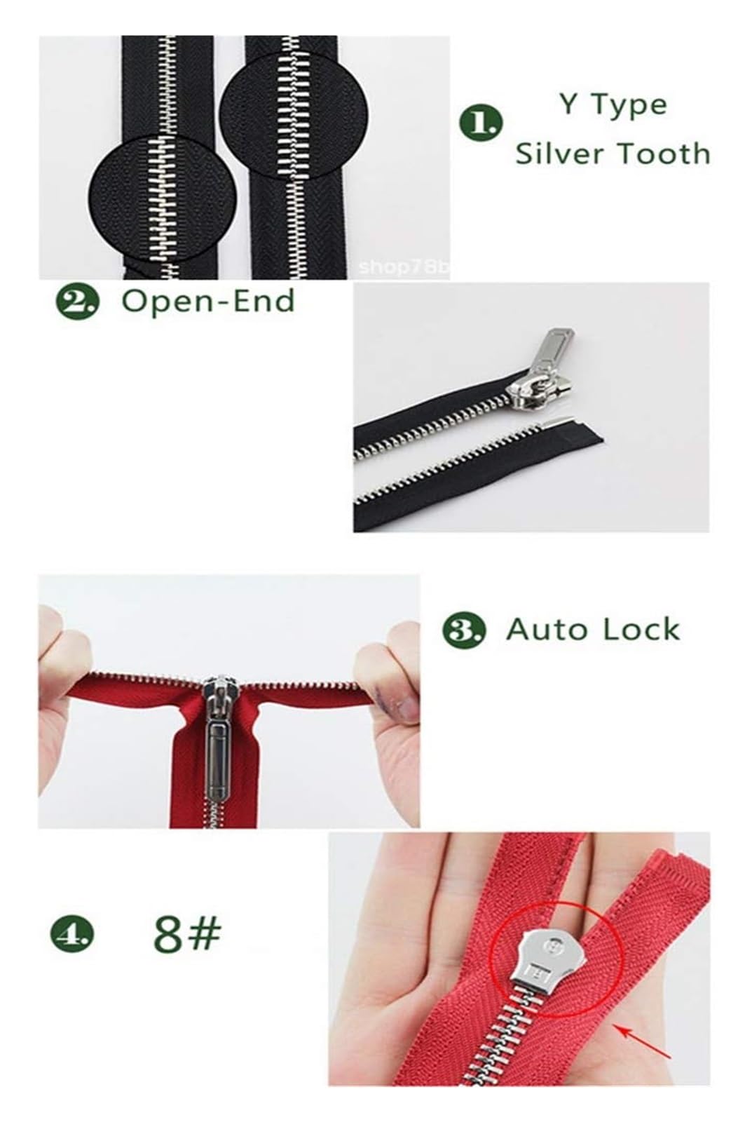 Cerradura de Costura, Cremallera Invisible, Cremallera de Metal con Extremo Abierto, Cierre automático, decoración de Dientes Plateados, Accesorio Artesanal, 70/150cm, 8#, 1 ud.