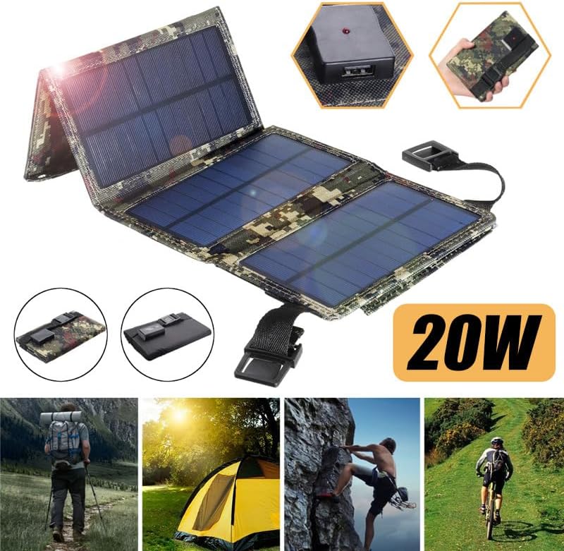 20W Mobile Solar Charger, Wallet Size for Camping, Hiking, Outdoors. Waterproof, Compatible with iPhone and Android.