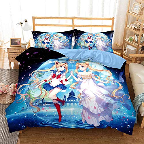 Ste-X Juego De Funda Nórdica De Fácil Cuidado | Tamaño De La Cama Doble | Ropa De Cama De Sailor Moon ((220x 240cm)-Cama de 150/160,Rosa 07)