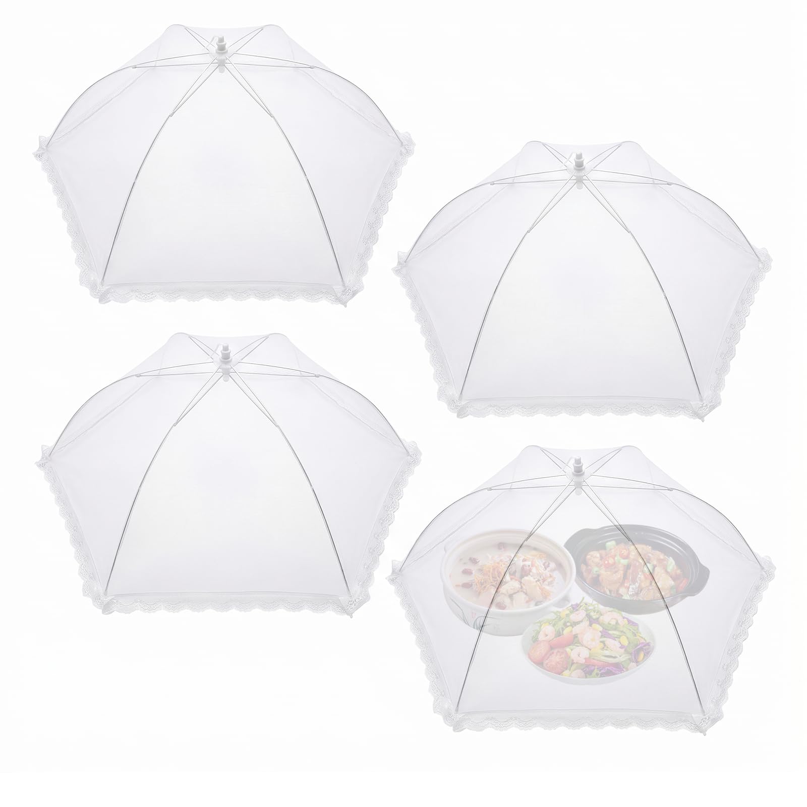 Coprivivande a Rete Pieghevole, 4 Pezzi Anti Insetti Coperture per Alimenti, Coprivivande a Rete Pop Up, Copertura Tende Ombrello Per Il Cibo per Cibo Frutta Picnic, Bianco, 60 cm