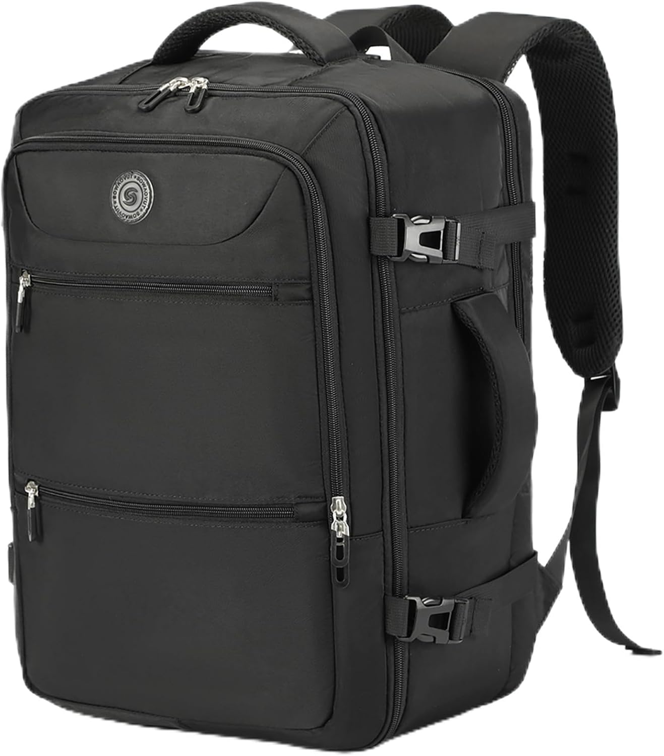 SHRRADOO Travel Backpack for Women & Men,Airline Approved Carry On Luggage,TSA Overnight Bags,40L Personal Item Travel Bag fits 17" Laptop,Carry on Bag with Underwear Bag Cosmetic Bag Set 3pcs (Black)