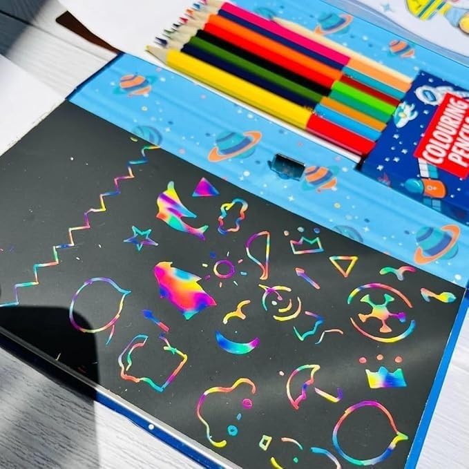 Bharat EXPORTS Enterprise Kids Colouring Book Set with Markers, Cat Design, Pink and Blue Theme, Scratch and Reveal Pages, 30 x 21 cm 2