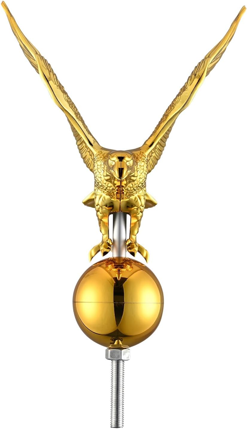 Flagpole 14" Eagle Topper Flag Pole Finial Ornament Topper for 20ft 25ft 30Ft Telescopic Flagpoles Patio Yard Outdoor Flagpole Accessories Gold