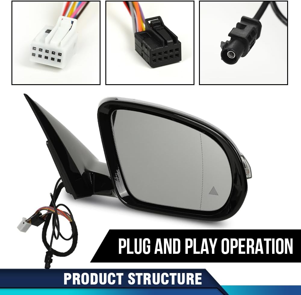 PIT66 Side Door View Mirror W/Blind Spot Right Passenger Side White 1pcs Compatible with Benz W213 E Class E300 2016-2020
