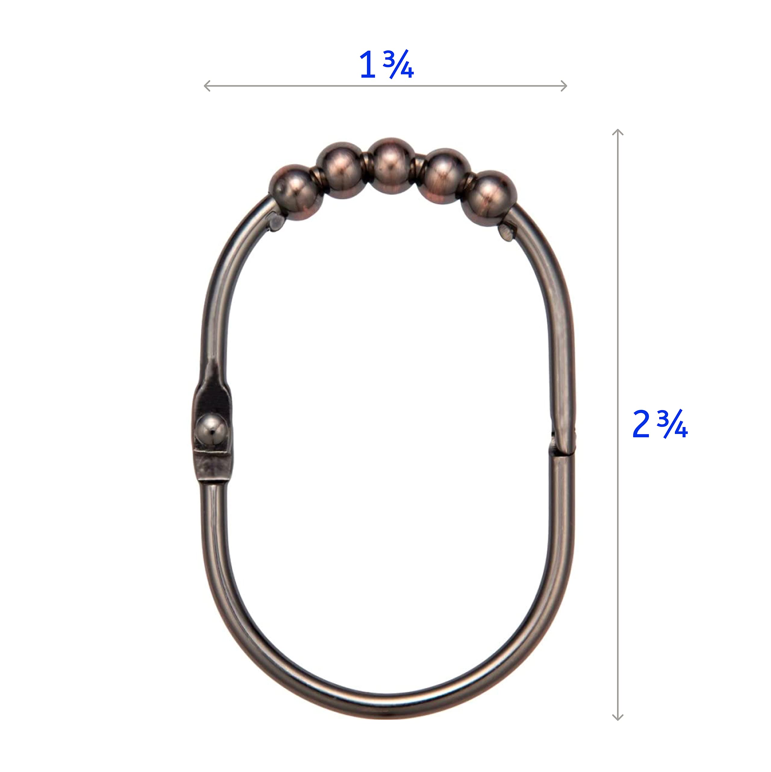 2 Lb. Depot Set di anelli/ganci per tende da doccia larghi, finitura decorativa in bronzo lucidato a olio, rulli Easy Glide, 100% acciaio inossidabile antiruggine, set di 12 anelli