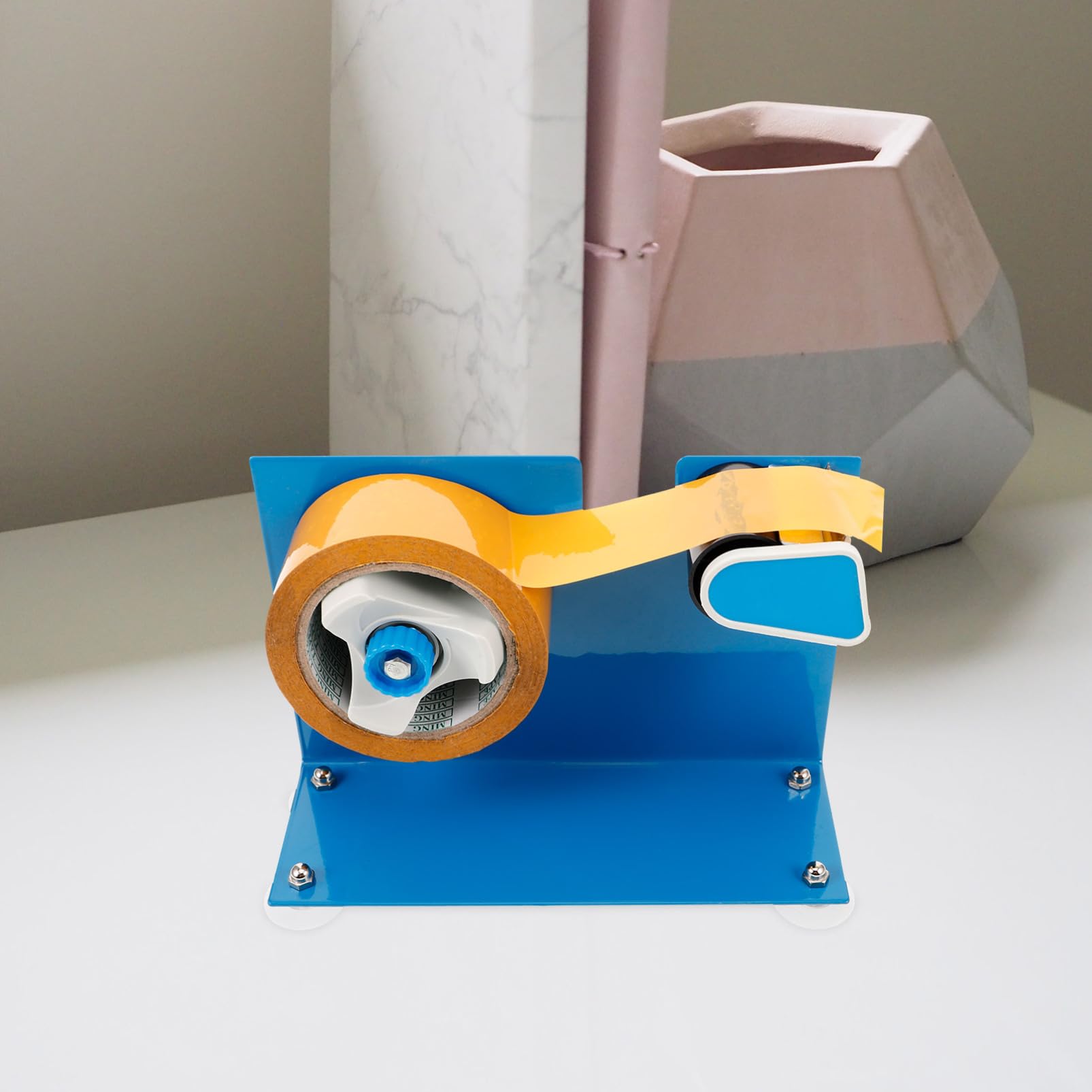 Distributore di Nastro Adesivo da Tavolo con Base a Ventosa Blu | Ferro, per Pezzi Fino a 5cm di Larghezza, Uso Intensivo in Ufficio e Magazzino