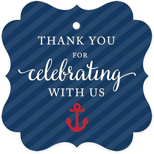 Andaz Press Colección náutica para baby shower, etiquetas de regalo con marco elegante, gracias por celebrar con Estados Unidos, paquete de 24, para