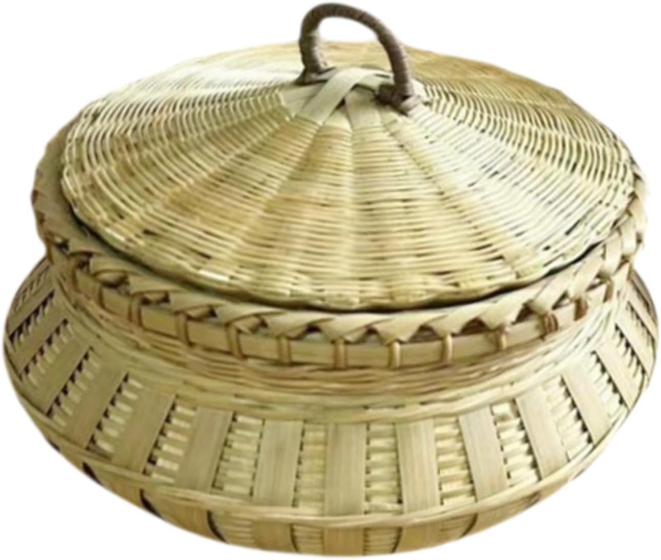 Egg Organizing Bamboo Woven Basket Organizer Multipurpose Handcrafted Storage Basket with Lid Home Decor Ornament, Natural Color