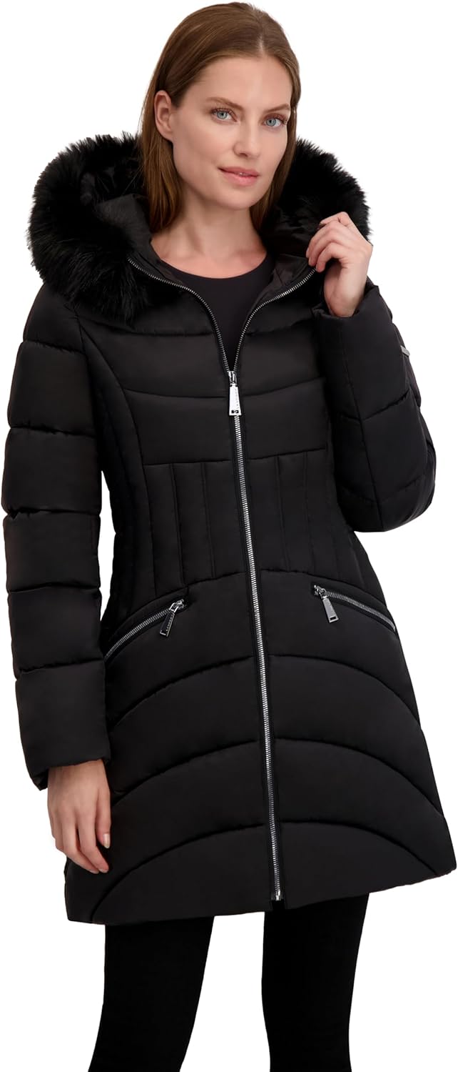 Laundry by Shelli Segal Women's Women’s Shine Marshmallow Puffer Coat –winter Jacket With Faux Fur Hood - Image 6