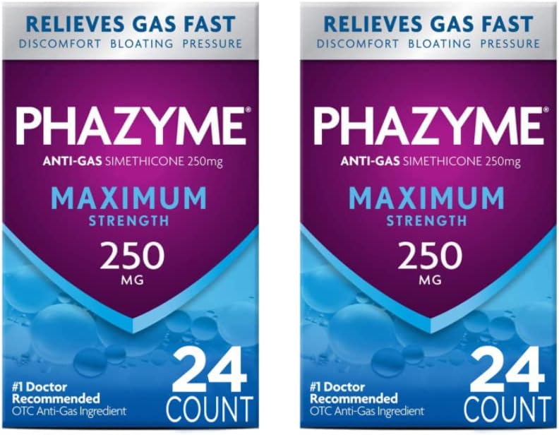 Phazyme Maximum Strength 250 mg Anti-Gas Softgels 24 Count (Pack of 2) : Health & Household