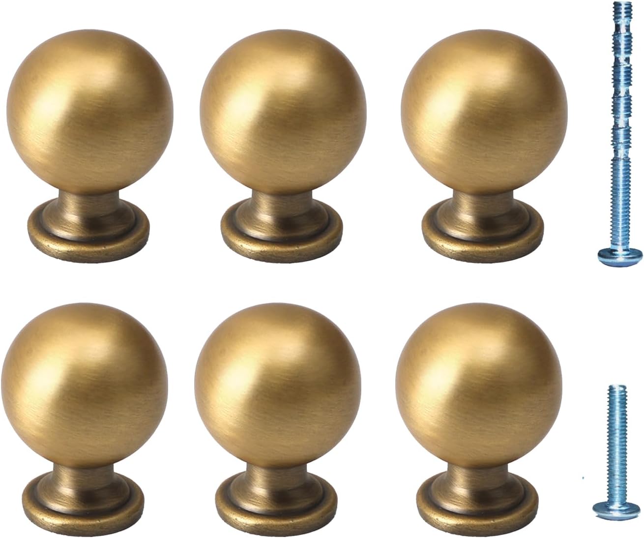 6 Pack Antique Brass Handles and Knobs Round Solid Vintage Antique Brass Finish Kitchen Cabinet Knobs,Ball Cabinet knobs