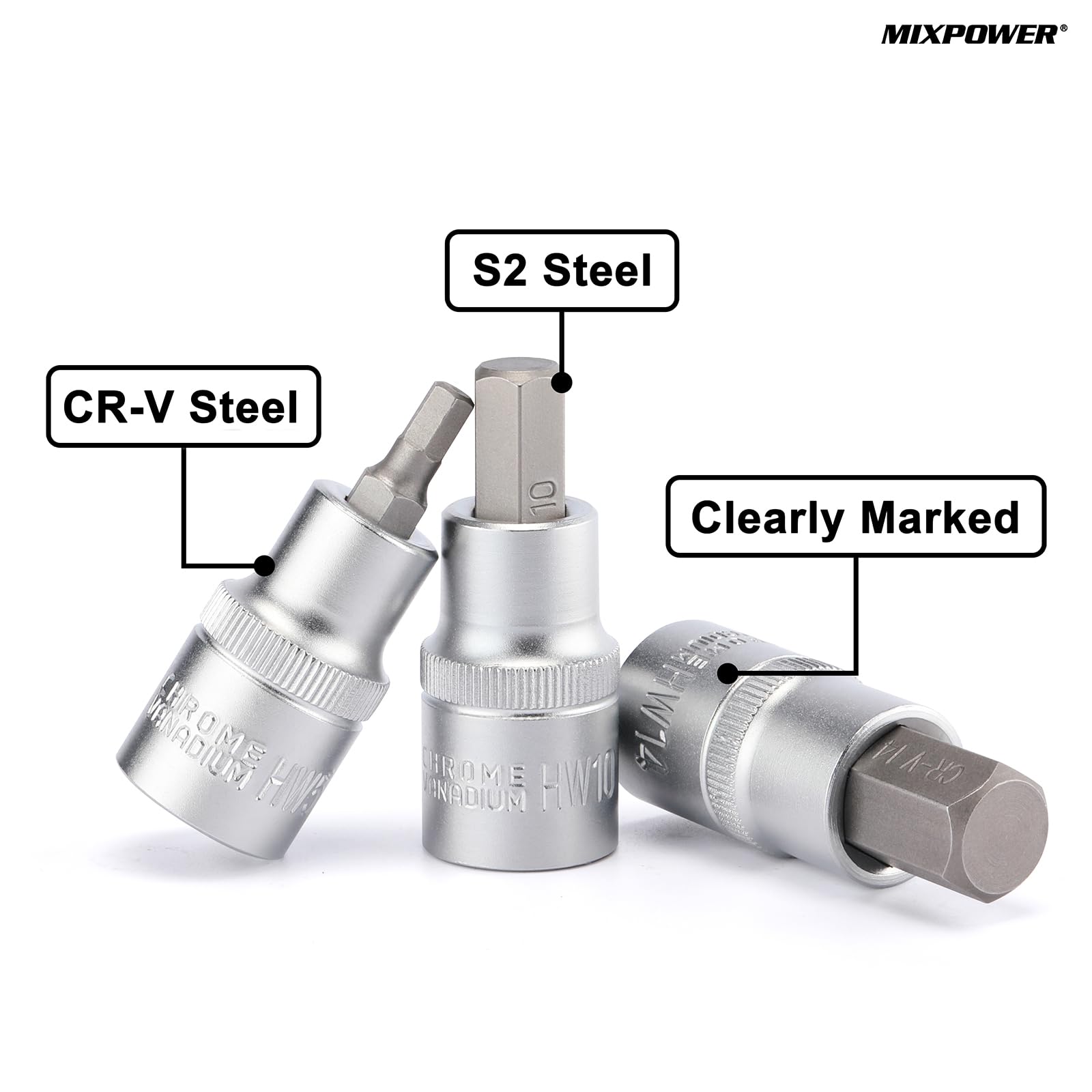 MIXPOWER 12 PCS 1/2-Inch Drive Hex Bit Socket Set, H-Type, 5mm to 22mm, CR-V - Image 4
