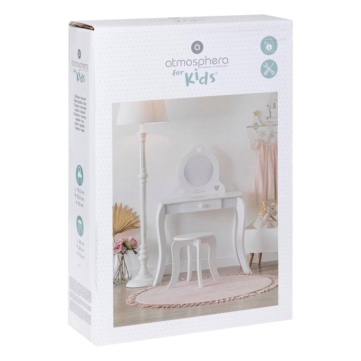 ATMOSPHERA CREATEUR D'INTERIEUR - Tavolino e sgabello per bambini Demoiselle bianco L71,5 cm