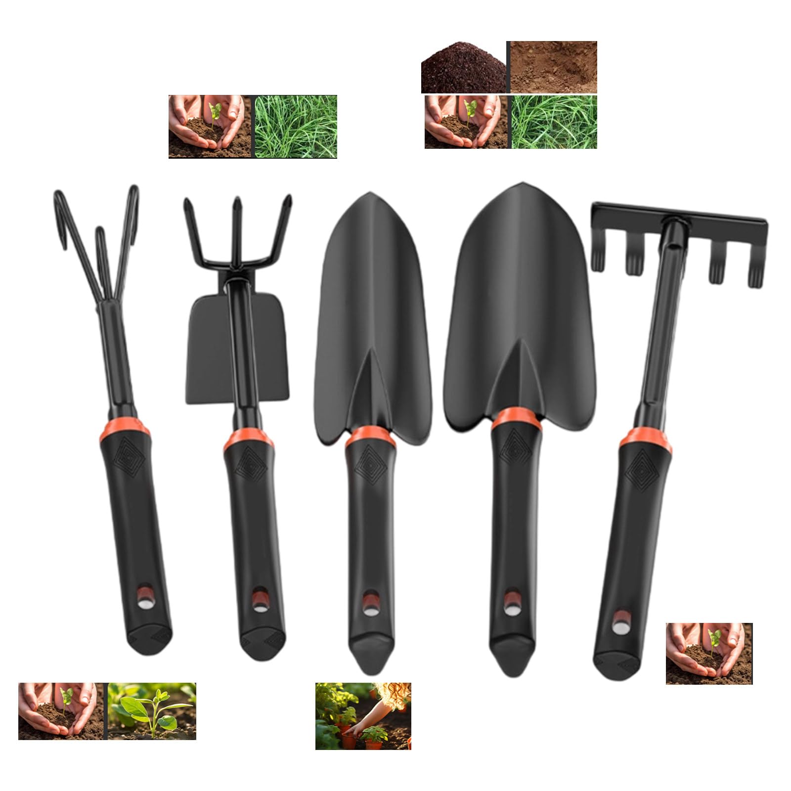 Ensemble d'outils de jardin professionnels en acier au carbone avec poignée revêtue de caoutchouc pour travaux d'aménagement paysager