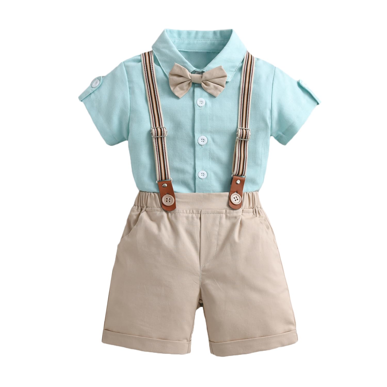 Gajaous Baby Jungen Gentleman Anzüge, Kinder Kurzarm Bowtie Shirt Strampler + Hosenträger Shorts Overalls Festliche Taufe Hochzeit Gentleman Shorts Set