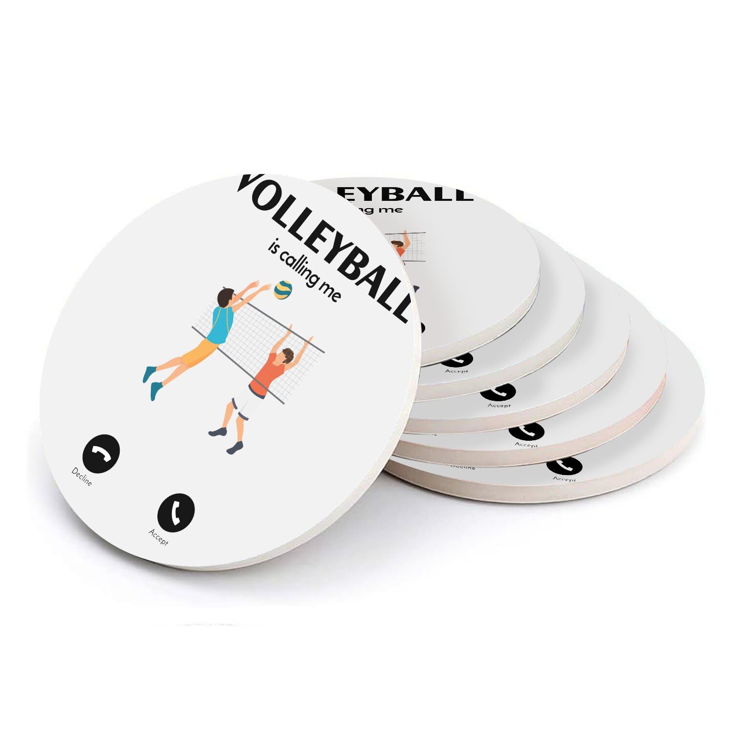 Sous verre ronds en céramique Volleyball pour apéro et table basse sport