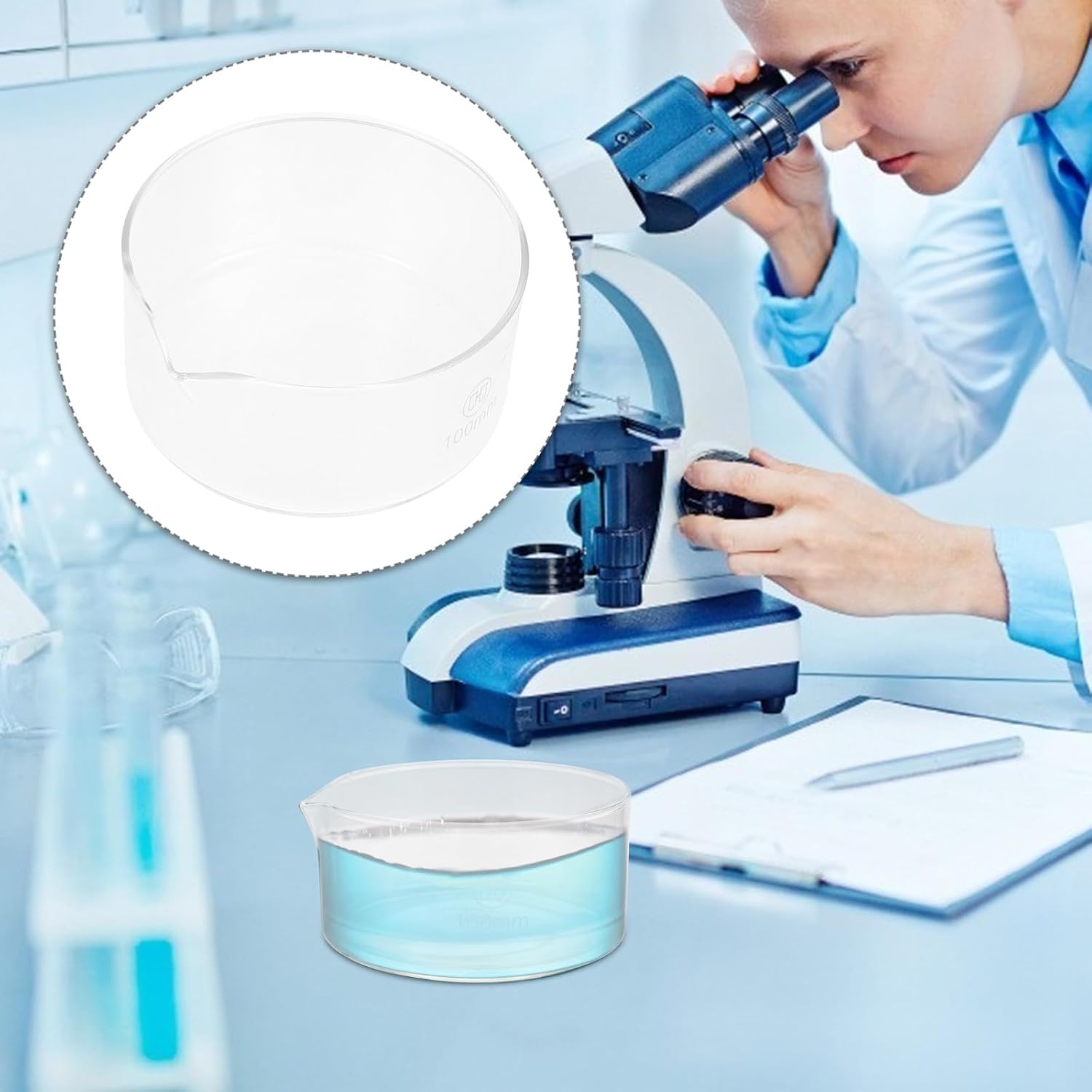 Glass Crystallizing Dish with Spout 100mm Round Laboratory Evaporation Dish Borosilicate Glass Lab Equipment for Scientific Experiments