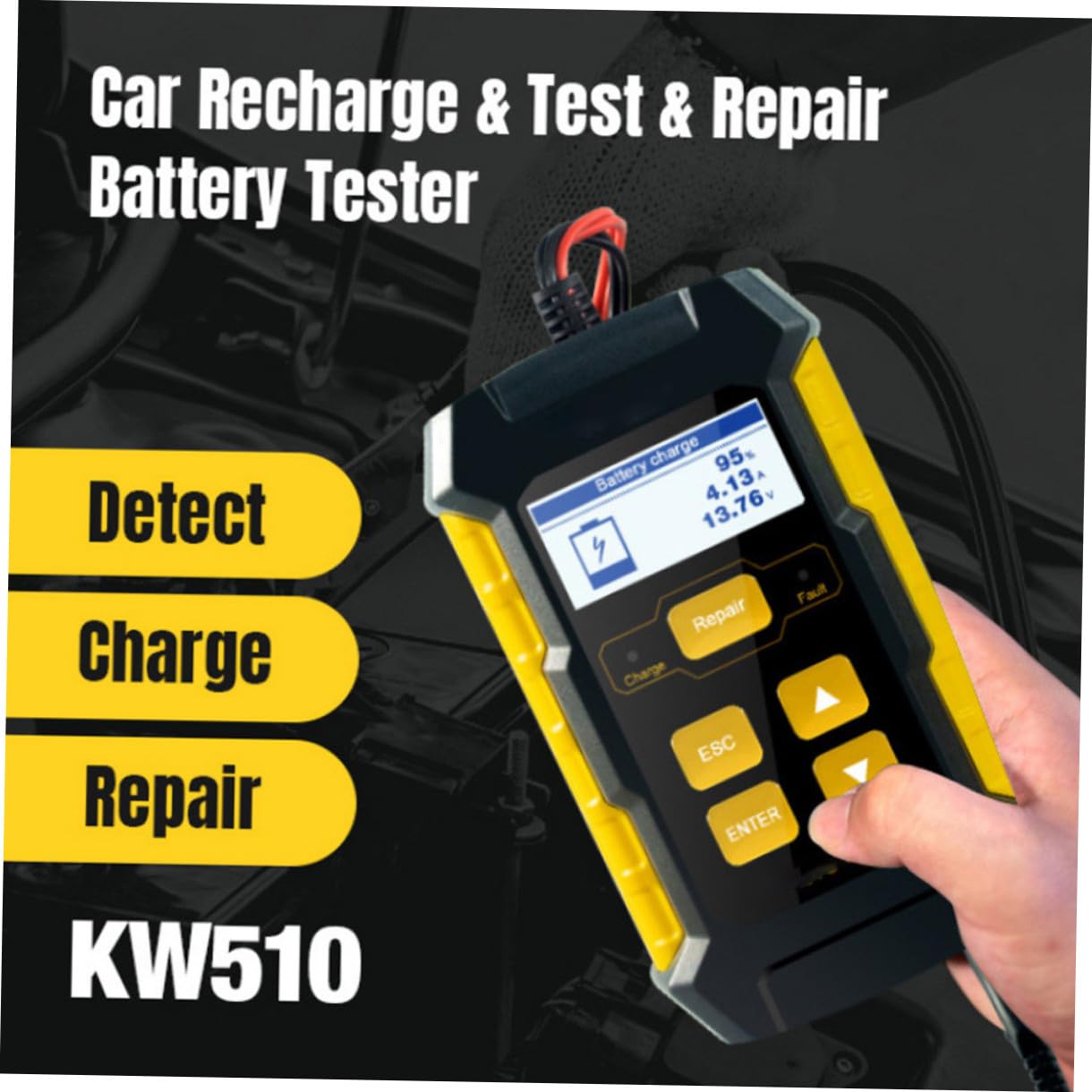 Tester Batteria Auto 12v Schermo 2.4 Pollici, Caricatore, Riparatore e Analizzatore per Batterie Veicoli in Abs e Rame