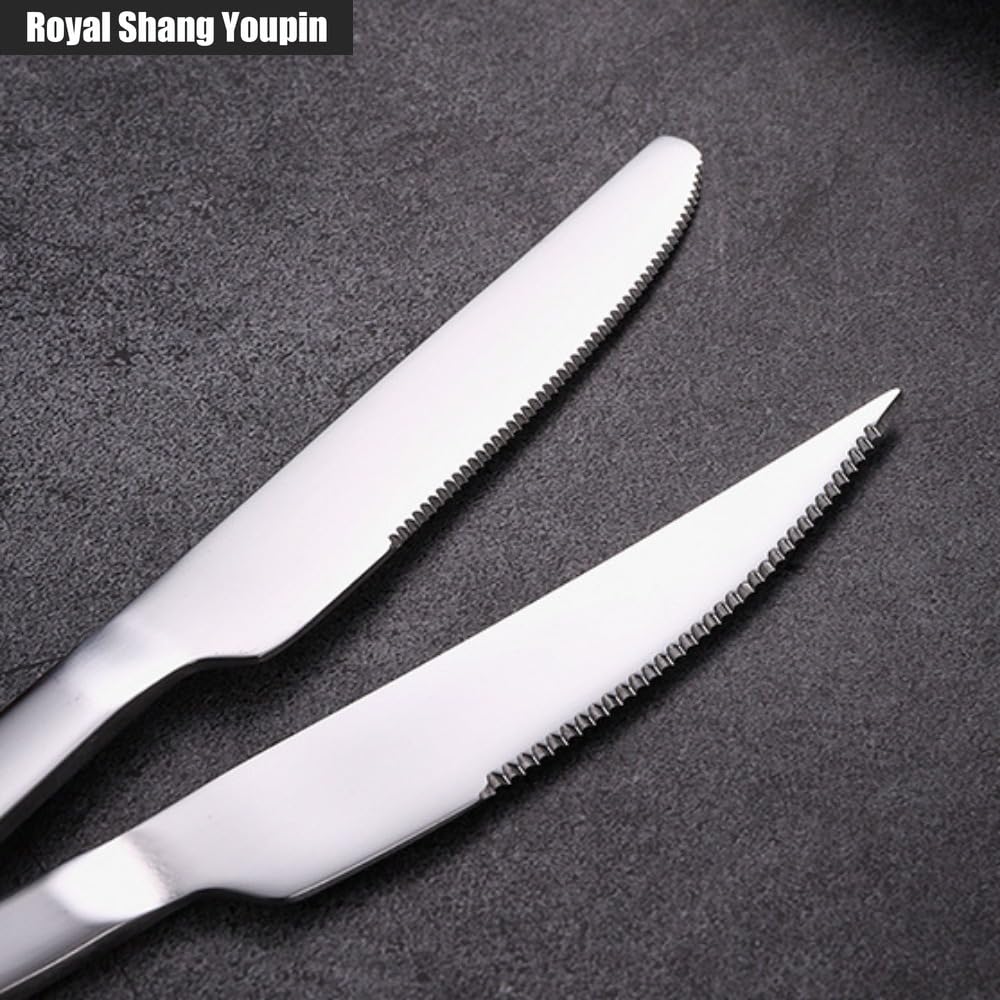 Chiave Unica Maniglia Cucina Acciaio Inossidabile Posate Stoviglie Posate Set Coltello Da Bistecca Forchetta Cucchiaio Cucchiaino (B,24 pezzi)