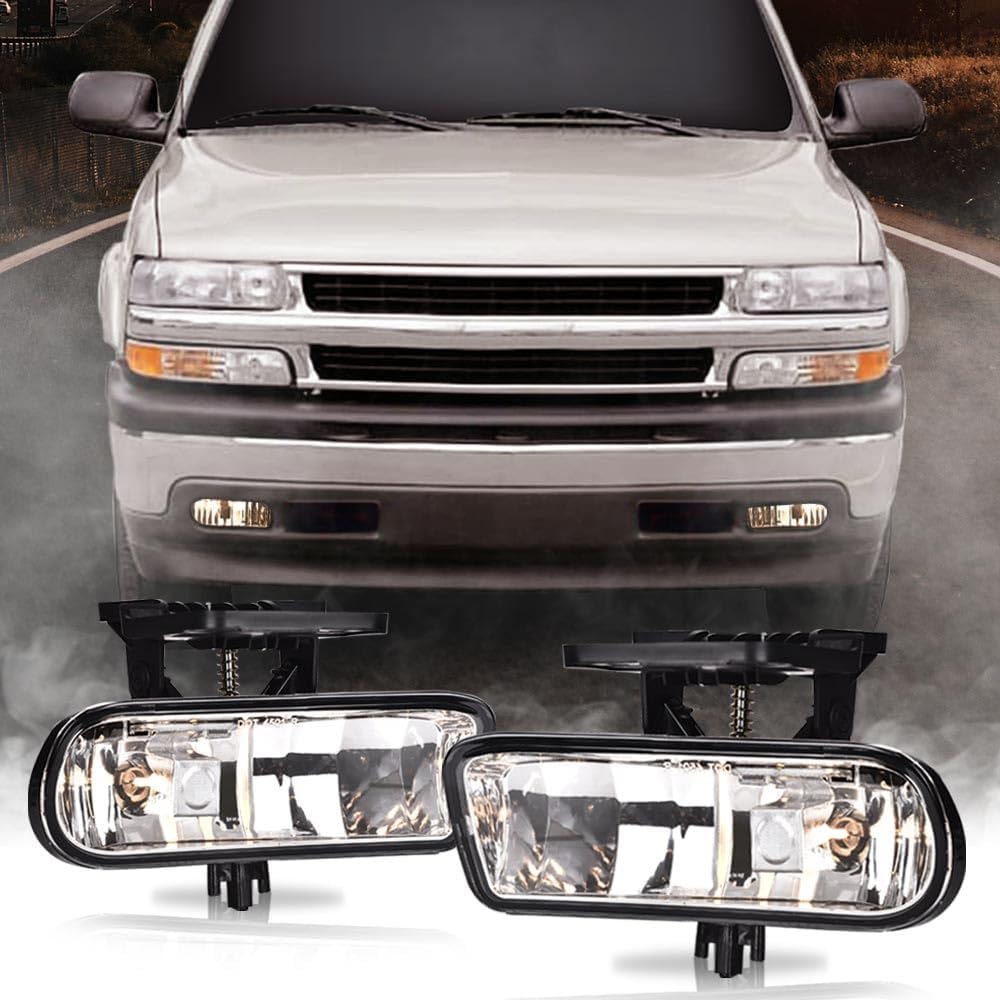 G-PLUS Front Bumper Fog Lamps Pair Compatible with 2000-2006 GMC Yukon/Yukon XL Front Bumper Fog Light, Driver & Passenger Side Clear Lens (Not fit Denali models) GM2592110 GM2593110