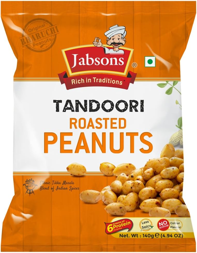 Jabsons Roasted Peanut Tandoori Roasted - 140g | Jumbo Bharuchi Flavoured Peanuts | Premium Roasted Moongfali | Ready to eat healthy snacks | Anytime Snack | Gluten free | Tandoori Flavour