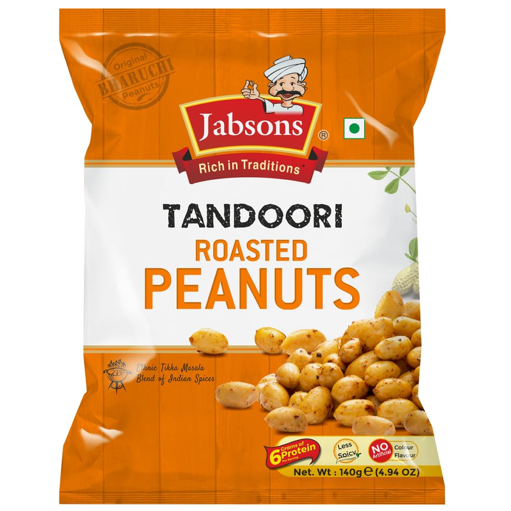 Jabsons Roasted Peanut Tandoori Roasted - 140g | Jumbo Bharuchi Flavoured Peanuts | Premium Roasted Moongfali | Ready to e...
