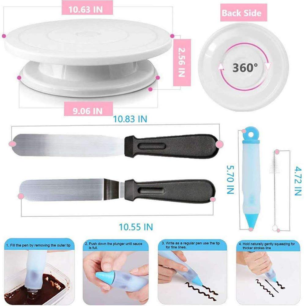Kit de decoración de Tartas,106 Piezas de Suministros para decoración de Tartas para Hornear Soporte Giratorio Antideslizante, Bocas de Jacquard Reutilizables, Herramientas de pastelería