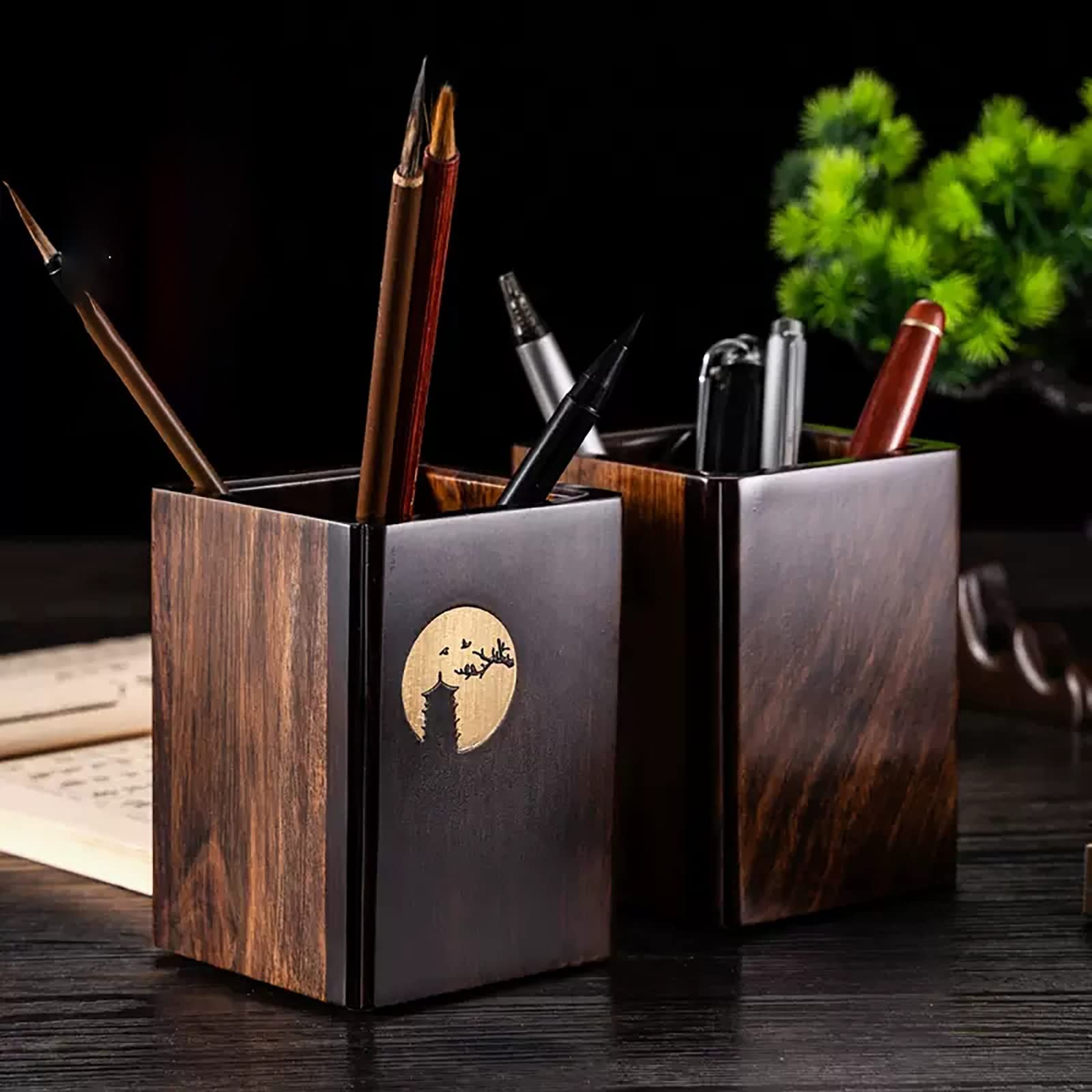 Bleistifttopf aus Holz Hölzerner Stifthalter Boss Office minimalistischer Stifteimer für Homeoffice