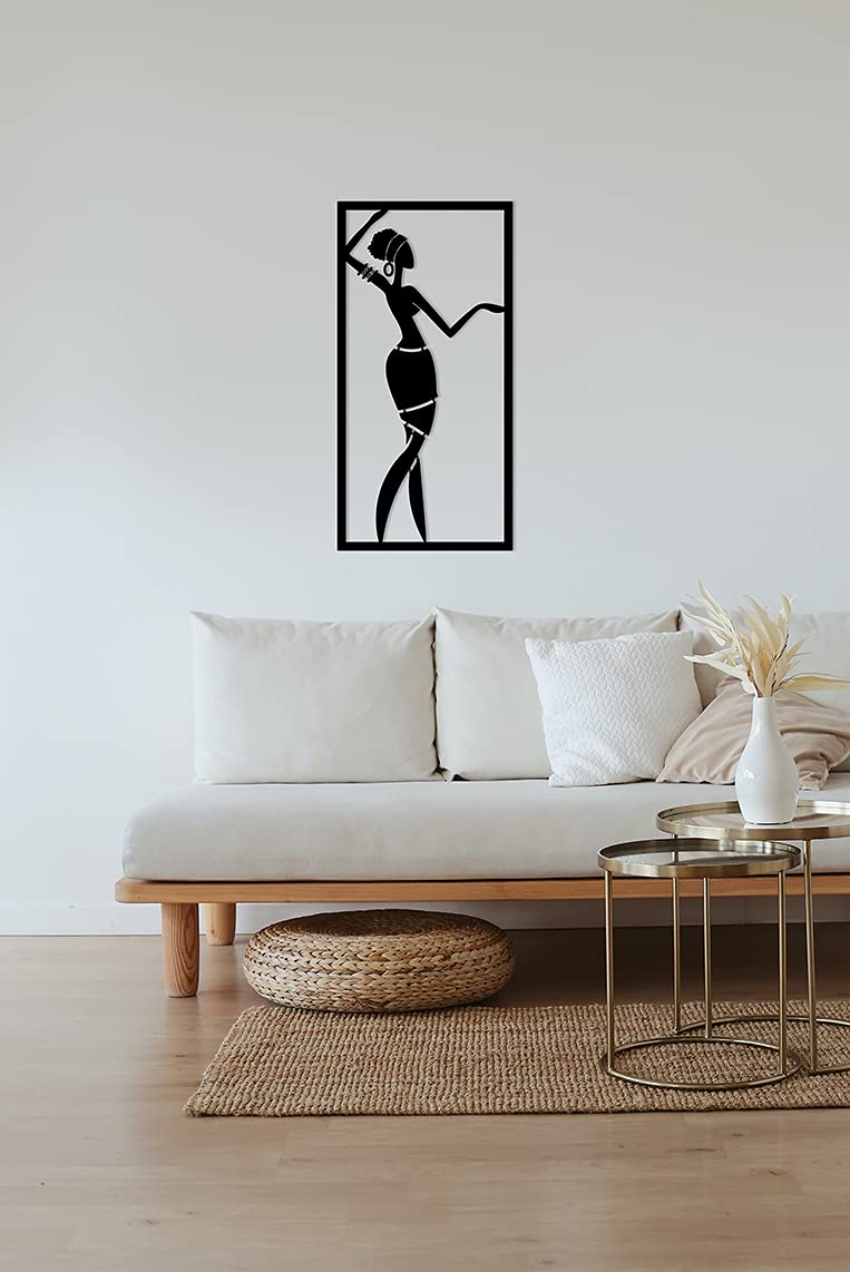 Perfk Decorazione Murale In Metallo Donna Africana: Scultura Da Parete Minimalista, Arte Artigianale Per Soggiorno, Camera, Bagno, Regalo Etnico.