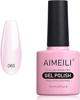 AIMEILI Soak Off U V LED Translucent Sheer Pink Gel Nail Polish, Hema Free, Cruelty Free, Vegan Nail Art - Clear Pink Nude (065) 10ml