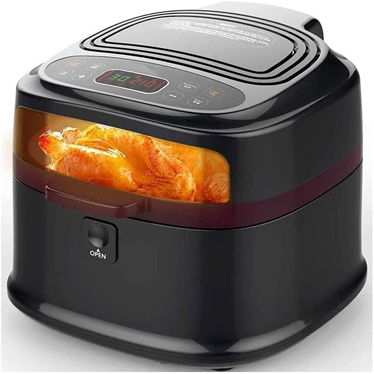 Friggitrice ad aria per uso domestico Controllo da 8 litri Friggitrice ad aria senza olio Temporizzazione Friggitrici elettriche Rotazione intelligente Flip Tetto apribile visivo Riscaldamento 3D 1200