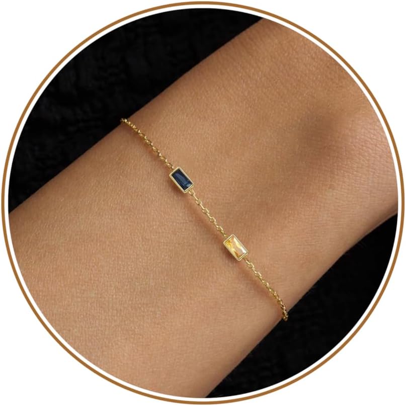 JSJOY Birthstone Bracelets for Women, 14K Gold Bracelet Non Tarnish Women's Link Bracelets Mom Graduation Gifts for Girls Her Birthday Gifts for Girlfriend Wife