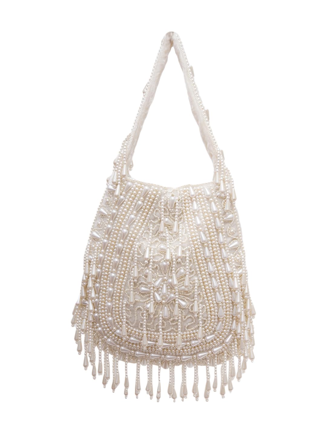 fabbhue Women's Offwhite Pearl Hand Embroidery Clutch Potli-picture-34