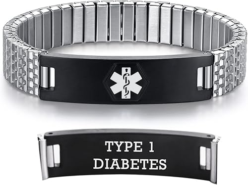 Miniatura 64 de Pulseras médicas de alerta ajustables AOAMID para hombres, pulseras de acero inoxidable para mujeres con grabado gratis