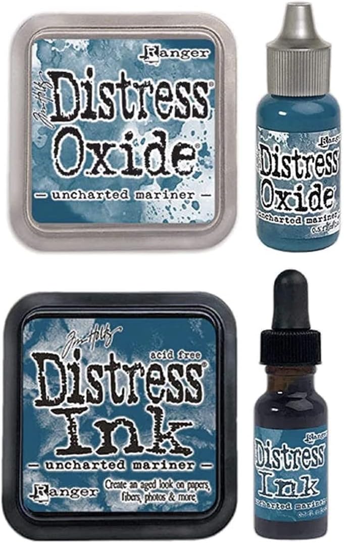 Tim Holtz Distress Uncharted Mariner - Distress Ink and Distress Oxide Bundle - Pads & Reinkers - 4 Items