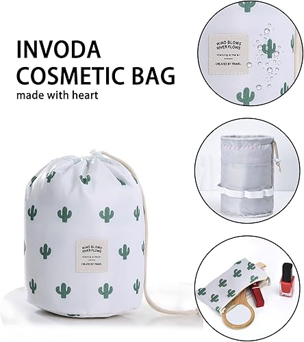 Miniatura 3 de INVODA Bolsa de cosméticos de viaje para mujer, organizador de maquillaje con cordón, portátil, multifuncional, impermeable, bolsa de barril de