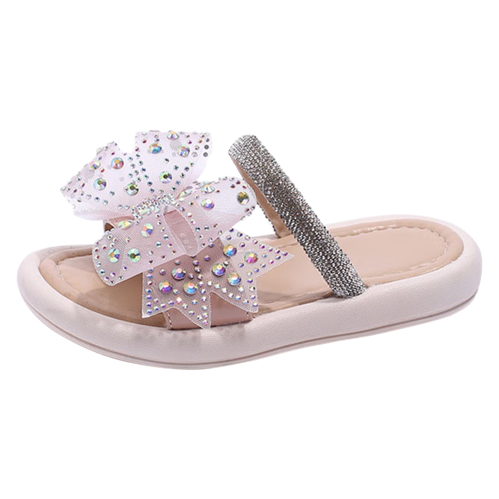 Girl's Slippers Cute Bow Slippers Cozy Open Toe Home Shoes Comfy Summer Indoor Outdoor Slip On Slippers Toddler Girls (Pink, 7.5 Toddler)