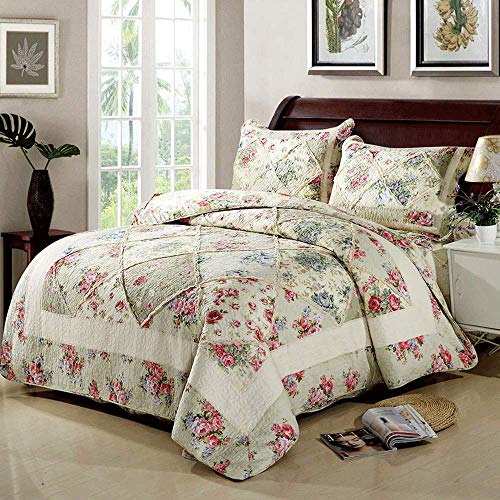 Patchwork Plaid Couvre-lit Boutis King Size Matelassé Couette Dessus De Lit 3pcs 100% Coton Fleurs Literie Multifunction Four Seasons Couverture 230 X 250cm with 2 Pillowcase 50 X 70cm