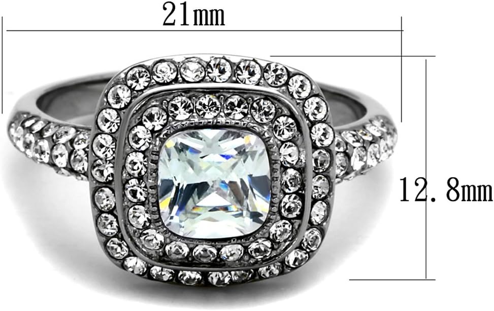 Marimor Jewelry 2.55 Carat Halo Cushion Cut Zirconia Stainless Steel Engagement Ring Women's Size 5-10